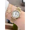 Gold Renk 28 mm Kristal Cam Kadın Kol Saati ve Bileklik