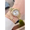 Gold Renk 28 mm Kristal Cam Kadın Kol Saati ve Bileklik