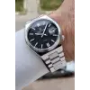 Kadranı Siyah Kordonu Gümüş Renk 40 mm Kristal Cam Çelik Metaryel Erkek Kol Saati