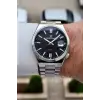 Kadranı Siyah Kordonu Gümüş Renk 40 mm Kristal Cam Çelik Metaryel Erkek Kol Saati