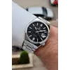 Kadranı Siyah Kordonu Gümüş Renk 40 mm Kristal Cam Çelik Metaryel Erkek Kol Saati
