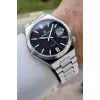 Kadranı Siyah Kordonu Gümüş Renk 40 mm Kristal Cam Çelik Metaryel Erkek Kol Saati