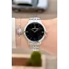 Kadranı Siyah Kordonu Gümüş Renk 35 mm Kadın Kol Saati ve Hediye Bileklik