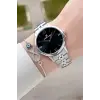 Gümüş Siyah Renk 35 mm Hediye Paketli Kadın Kol Saati ve Bileklik