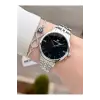 Gümüş Siyah Renk 35 mm Hediye Paketli Kadın Kol Saati ve Bileklik
