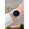 Gümüş Siyah Renk 35 mm Hediye Paketli Kadın Kol Saati ve Bileklik