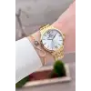 Gold Renk 35 mm Hediye Paketli Kadın Kol Saati ve Bileklik