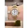 Gold Renk Hediye Paketli Kadın Kol Saati ve Hediye Baget Bileklik