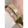 Gold Renk Hediye Paketli Kadın Kol Saati ve Hediye Baget Bileklik