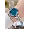 Kadranı Mavi Kordonu Gümüş Renk 32 mm Kadın Kol Saati ve Bileklik