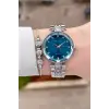 Kadranı Mavi Kordonu Gümüş Renk 32 mm Kadın Kol Saati ve Bileklik