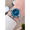 Kadranı Mavi Kordonu Gümüş Renk 32 mm Kadın Kol Saati ve Bileklik