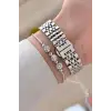 Kadranı Mavi Kordonu Gümüş Renk 32 mm Kadın Kol Saati ve Bileklik
