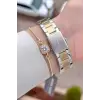 Gold Gümüş Renk 30 mm Hediye Paketli Kadın Kol Saati ve Hediye Bileklik
