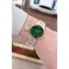 Kadranı Yeşil Kordonu Gold Gümüş Renk 30 mm Hediye Paketli Kadın Kol Saati ve Hediye Bileklik
