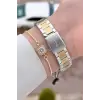 Kadranı Yeşil Kordonu Gold Gümüş Renk 30 mm Hediye Paketli Kadın Kol Saati ve Hediye Bileklik