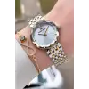 Kadranı Gümüş Kordonu Gold Gümüş Renk 30 mm Hediye Paketli Kadın Kol Saati ve Bileklik