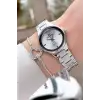 Pırlantalı Gümüş Renk 30 mm Hediye Paketli Kadın Kol Saati ve Bileklik