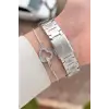 Pırlantalı Gümüş Renk 30 mm Hediye Paketli Kadın Kol Saati ve Bileklik