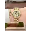 Gold Renk 30,5 mm Hediye Paketli Kadın Kol Saati ve Bileklik