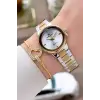 Pırlantalı Gold Gümüş Renk 30 mm Hediye Paketli Kadın Kol Saati ve Bileklik