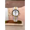 Pırlantalı Gold Gümüş Renk 30 mm Hediye Paketli Kadın Kol Saati ve Bileklik
