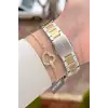 Pırlantalı Gold Gümüş Renk 30 mm Hediye Paketli Kadın Kol Saati ve Bileklik