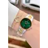Pırlantalı Kadranı Yeşil Kordonu Gold Gümüş Renk 30 mm Hediye Paketli Kadın Kol Saati ve Bileklik
