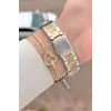 Pırlantalı Kadranı Yeşil Kordonu Gold Gümüş Renk 30 mm Hediye Paketli Kadın Kol Saati ve Bileklik