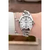 Gümüş Renk 32 mm Hediye Paketli Kadın Kol Saati ve Bileklik