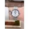 Gümüş Renk 30 mm Hediye Paketli Kadın Kol Saati ve Bileklik