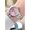 Kadranı Pembe Kordonu Gümüş Renk Hediye Paketli Kadın Kol Saati ve Bileklik