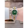 Kadranı Yeşil Kordonu Gold Gümüş Renk 28 Mm Kadın Kol Saati ve Bileklik