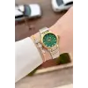 Kadranı Yeşil Kordonu Gold Gümüş Renk 30 Mm Kadın Kol Saati ve Bileklik