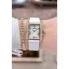 Kasası Gold Kordonu Beyaz Renk Kadın Kol Saati ve Bileklik
