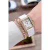 Kasası Gold Kordonu Beyaz Renk Kadın Kol Saati ve Bileklik