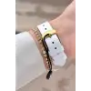 Kasası Gold Kordonu Beyaz Renk Kadın Kol Saati ve Bileklik