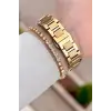 Gold Renk Hediye Paketli 30 Mm Kadın Kol Saati ve Bileklik