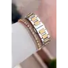 Gold Gümüş Renk Hediye Paketli 30 Mm Kadın Kol Saati ve Bileklik