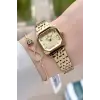 Kadranı Sarı Kordonu Gold Renk Hediye Paketli 23 Mm Kare Kadın Kol Saati ve Bileklik