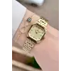 Kadranı Sarı Kordonu Gold Renk Hediye Paketli 23 Mm Kare Kadın Kol Saati ve Bileklik