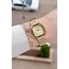 Kadranı Sarı Kordonu Gold Renk Hediye Paketli 23 Mm Kare Kadın Kol Saati ve Bileklik