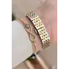 Gold Gümüş Renk Hediye Paketli 23 Mm Kare Kadın Kol Saati ve Bileklik