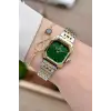 Gold Gümüş Yeşil Renk Hediye Paketli 23 Mm Kare Kadın Kol Saati ve Bileklik
