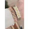 Gold Gümüş Yeşil Renk Hediye Paketli 23 Mm Kare Kadın Kol Saati ve Bileklik