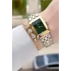 Kadranı Yeşil Kodronu Gold Gümüş Renk 22 Mm Kadın Kol Saati ve Bileklik