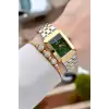 Kadranı Yeşil Kodronu Gold Gümüş Renk 22 Mm Kadın Kol Saati ve Bileklik