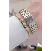 Kadranı Yeşil Kodronu Gold Gümüş Renk 22 Mm Kadın Kol Saati ve Bileklik