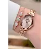 Rose Renk Kadın Kol Saati Ve Bileklik