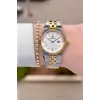 Gold Gümüş Renk 30 mm Kadın Kol Saati ve Bileklik